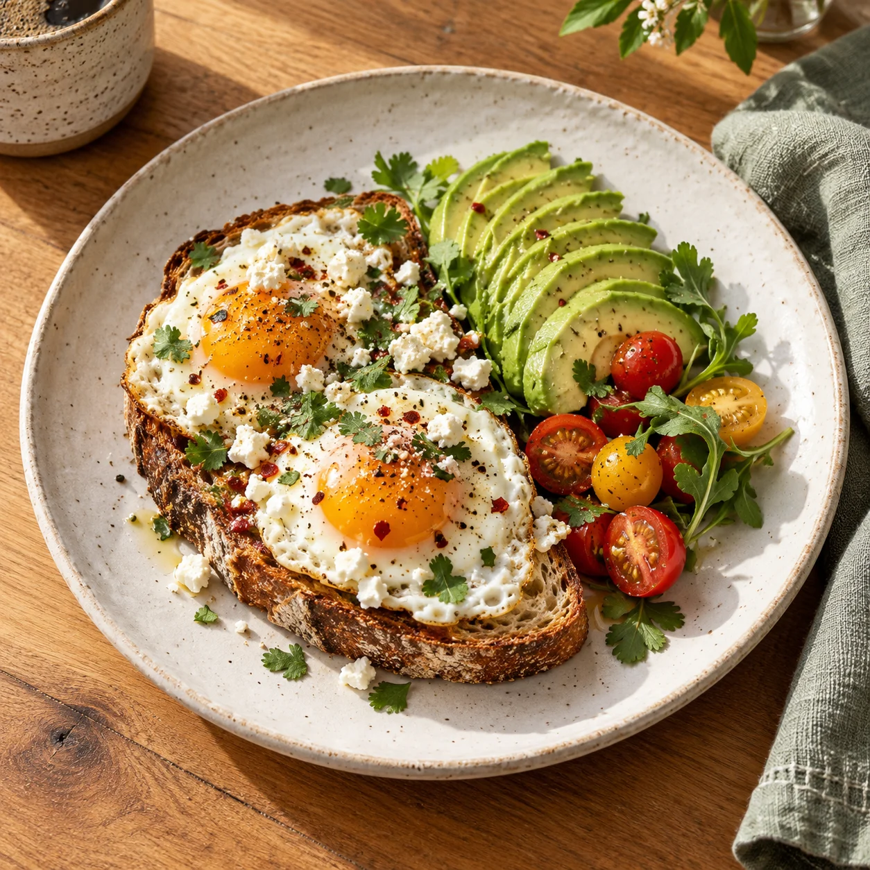 Desayuno ilustrativo con huevo y aguacate